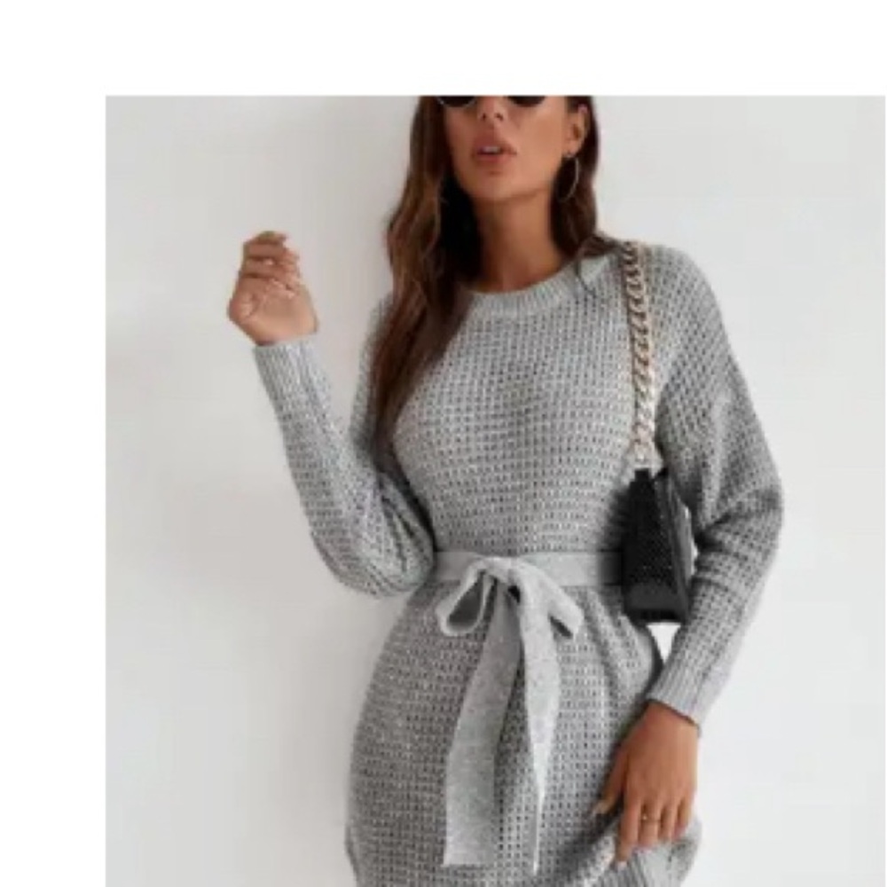Stylish Gray Knit Sweater Dress